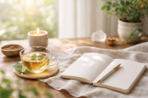 朝のやわらかな光が差し込む静かな作業スペース