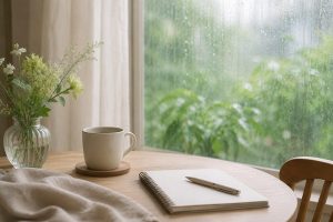 梅雨前の体調ゆらぎに備えて、予定を詰めすぎず静かに暮らしを整える雨の日の室内風景
